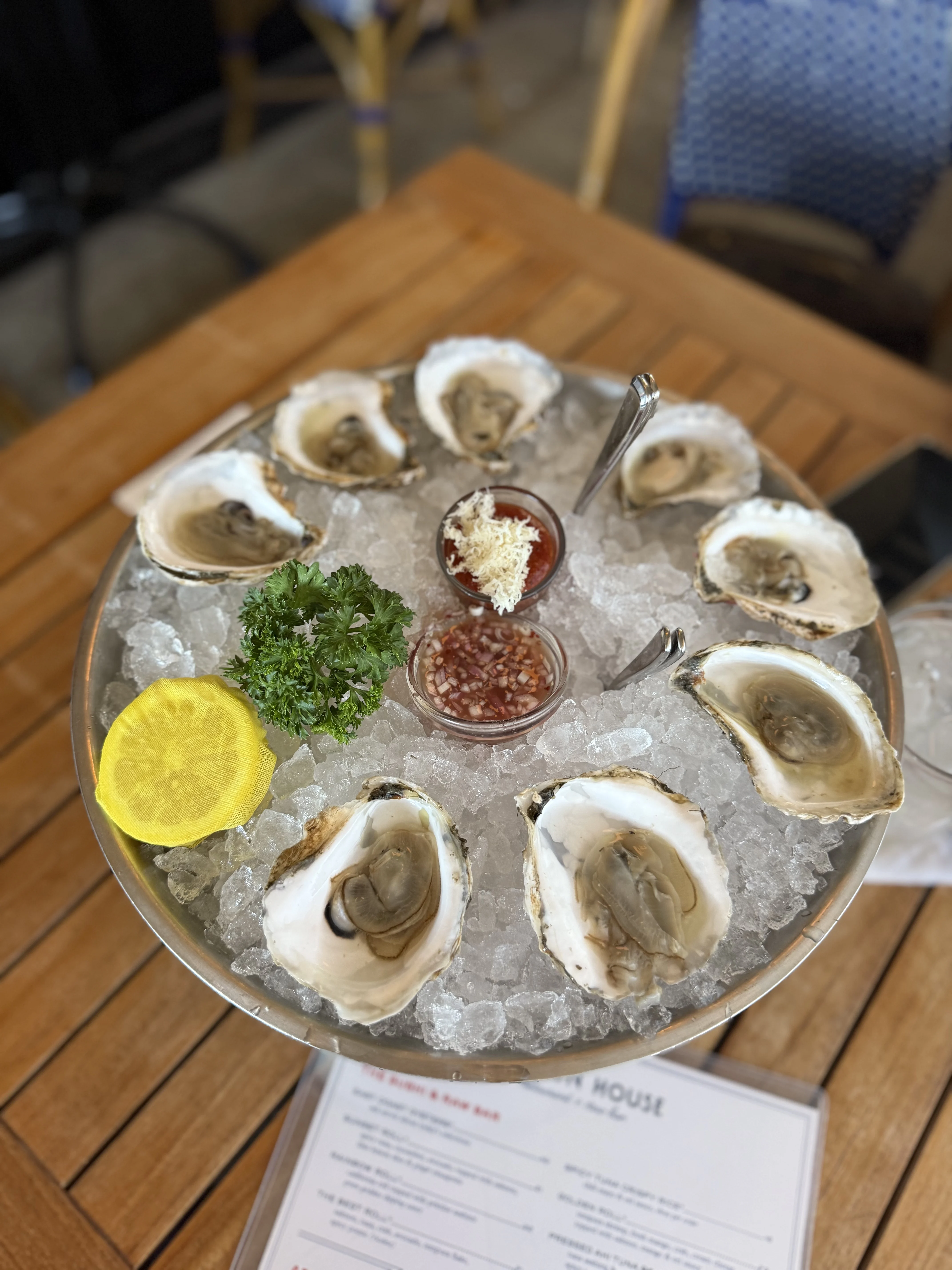East Coast oysters served over ice at Hudson House